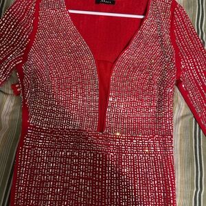 Banjul Red Sequin Midi Dress